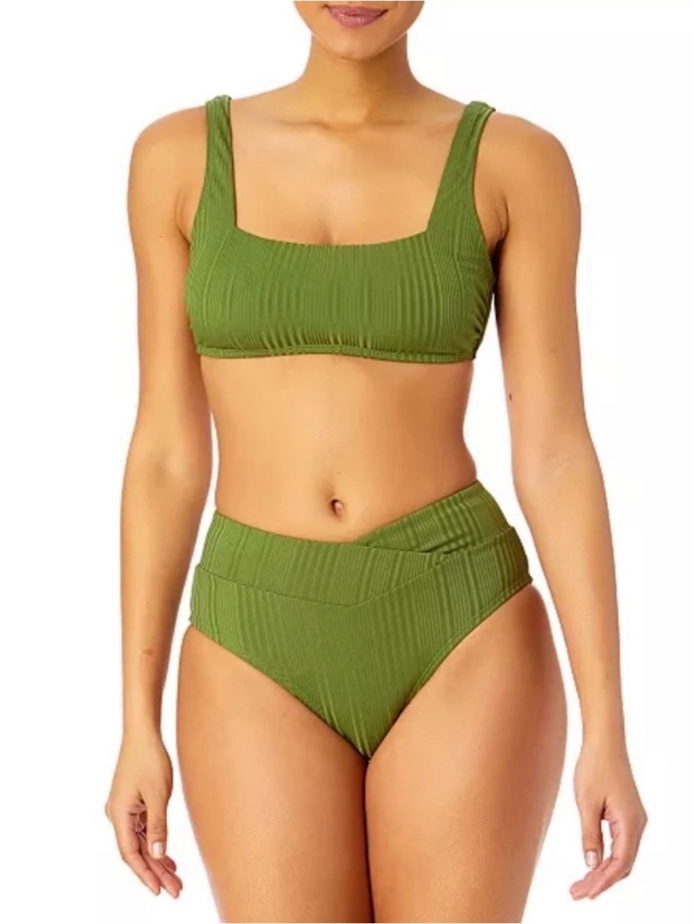 NWT Salt + Cove Ribbed Bikini Set - Square Neck Top & High Waist Bottoms Medium